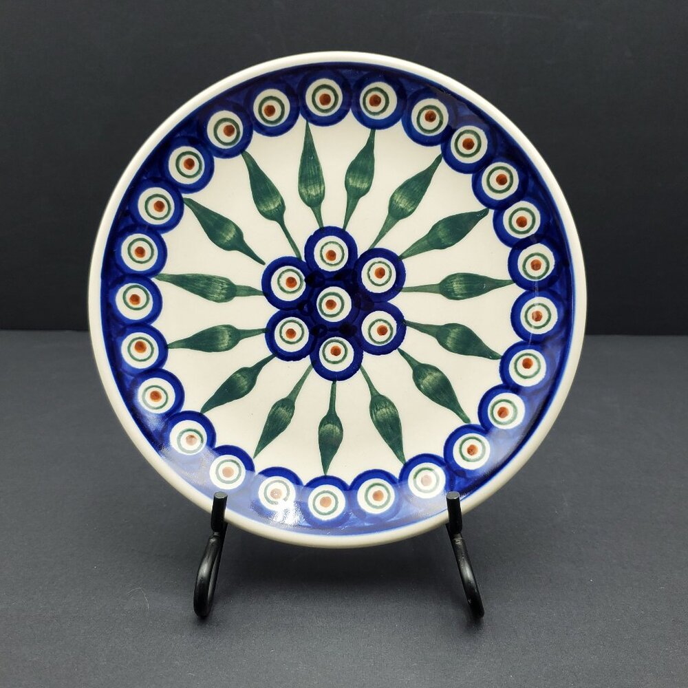 Polish Pottery Peacock Leaves Dessert Plate Peacock Salad Plate
